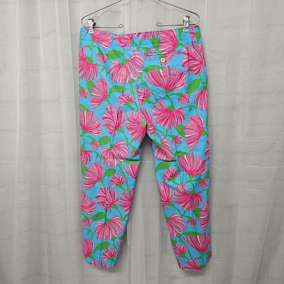 NWOT Lilly Pulitzer Blue Pink Resort Fit Beach Vacation Cropped Pants10 - Picture 7 of 16